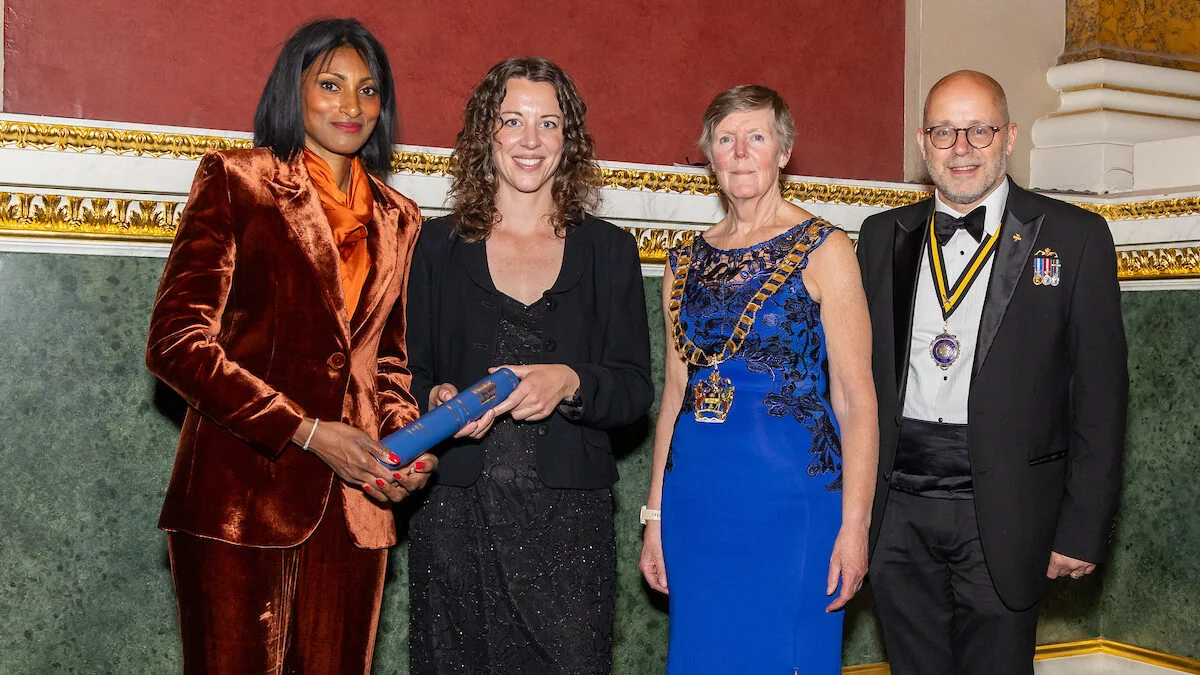 pictured above receiving her Award from Dr Shini Somara with Master Engineer Eur Ing Penny Taylor, JP and Clerk Cdr Peter Gracey VR RN [photo courtesy of Mark Witter Photography] 
