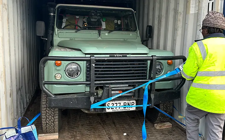 Chimneys for Africa shipping their 1988 Land Rover 110 from Australia